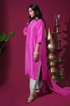 Komal Shah_Pink Dupion, Chanderi, Organza Embroidery Round Neck Straight Kurta Set _Online_at_Aza_Fashions