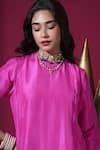 Shop_Komal Shah_Pink Dupion, Chanderi, Organza Embroidery Round Neck Straight Kurta Set _Online_at_Aza_Fashions