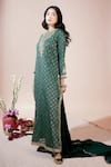 Buy_Komal Shah_Emerald Green Chanderi, Tissue Embroidery, Zari Round Neck Butta Kaftan Set _at_Aza_Fashions