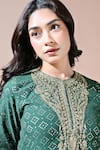 Buy_Komal Shah_Emerald Green Chanderi, Tissue Embroidery, Zari Round Neck Butta Kaftan Set _Online_at_Aza_Fashions