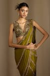Buy_Shloka Khialani_Olive Green Georgette, Satin, Net Tassels, Reya Pre-draped Saree And Blouse _Online_at_Aza_Fashions