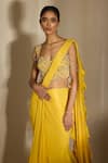 Shloka Khialani_Yellow Net, Georgette, Satin Jolie Floral Embellished Corset And Fishtail Saree _Online_at_Aza_Fashions