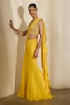 Shop_Shloka Khialani_Yellow Net, Georgette, Satin Jolie Floral Embellished Corset And Fishtail Saree _at_Aza_Fashions