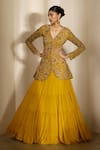 Buy_Shloka Khialani_Yellow Georgette, Net Embroidery V-neck Raina Tiered Lehenga And Hand Jacket Set _at_Aza_Fashions