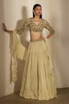 Shop_Shloka Khialani_Cream Georgette, Net Embroidery, Pearls, Araha Tiered Lehenga Set With Dupatta _at_Aza_Fashions