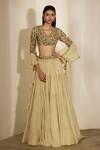 Buy_Shloka Khialani_Cream Georgette, Net Embroidery, Pearls, Araha Tiered Lehenga Set With Dupatta _at_Aza_Fashions
