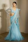 Buy_Shloka Khialani_Sky Blue Organza, Georgette, Tulle Embroidery, Khloe Pre-draped Saree And Blouse _at_Aza_Fashions
