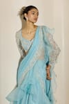 Shloka Khialani_Sky Blue Organza, Georgette, Tulle Embroidery, Khloe Pre-draped Saree And Blouse _Online_at_Aza_Fashions