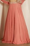 Shloka Khialani_Peach Georgette, Net Embroidery, Pearls Alyza Leaf Line Floral Lehenga Set _Online_at_Aza_Fashions