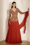 Shop Shloka Khialani Red Georgette, Net Embroidery, Stones, Beads, Emma Floral Anarkali And Dupatta at Aza Fashions Shop_Shloka Khialani_Red Georgette, Net Embroidery, Stones, Beads, Emma Floral Anarkali And Dupatta _at_Aza_Fashions