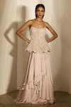 Shop_Shloka Khialani_Pink Satin, Georgette, Net Embroidery Kia Embellished Corset And Layered Skirt Set _at_Aza_Fashions