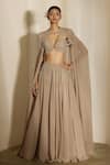 Buy_Shloka Khialani_Grey Georgette, Net Embroidery, Beads Zaria Self And Silver Lehenga Corset & Cape _at_Aza_Fashions