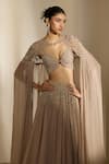 Buy_Shloka Khialani_Grey Georgette, Net Embroidery, Beads Zaria Self And Silver Lehenga Corset & Cape _Online_at_Aza_Fashions
