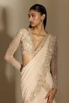 Buy Shloka Khialani Off White Georgette, Net Suki Layered Hand Embellished Saree And Blouse Online at Aza Fashions Buy_Shloka Khialani_Off White Georgette, Net Suki Layered Hand Embellished Saree And Blouse _Online_at_Aza_Fashions