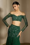 Shloka Khialani_Emerald Green Georgette, Net Capri Abstract Floral Hand Lehenga Top Set _Online_at_Aza_Fashions