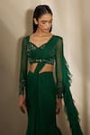 Shloka Khialani Emerald Green Georgette, Net Maha Fishtail Pre-draped Saree And Corset Blouse Online at Aza Fashions Shloka Khialani_Emerald Green Georgette, Net Maha Fishtail Pre-draped Saree And Corset Blouse _Online_at_Aza_Fashions