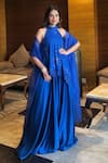 Shop_One Knot One By Ashna_Blue Georgette, Satin, Organza Sequins, Beads Hand Embroidered Tunic Sharara Set _Online