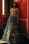 Buy_Papa Dont Preach_Blue Tulle Sequins, Zari, Embroidery, Beads, Vespera Hand Lehenga And Blouse _at_Aza_Fashions
