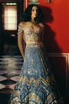 Shop_Papa Dont Preach_Blue Tulle Sequins, Zari, Embroidery, Beads, Vespera Hand Lehenga And Blouse _at_Aza_Fashions