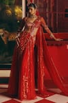 Buy_Papa Dont Preach_Red Tulle Sequins, Embroidery, Lunar Hand Pre-draped Saree Blouse And _at_Aza_Fashions