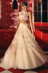 Buy_Papa Dont Preach_Ivory Tulle Sequins, Embroidery, Dancing With Moons Hand Lehenga And Blouse Set _at_Aza_Fashions