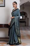 Geroo Jaipur_Blue Modal, Silk Zari Block Printed Saree With Unstitched Blouse Piece _Online_at_Aza_Fashions