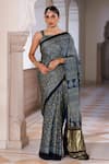 Buy_Geroo Jaipur_Blue Modal, Silk Zari, Tassels Block Printed Saree With Unstitched Blouse Piece _at_Aza_Fashions