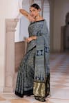Buy_Geroo Jaipur_Blue Modal, Silk Zari, Tassels Block Printed Saree With Unstitched Blouse Piece _Online_at_Aza_Fashions