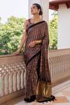 Buy_Geroo Jaipur_Brown Modal Zari Block Printed Saree With Unstitched Blouse Piece _Online_at_Aza_Fashions