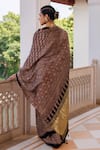 Shop_Geroo Jaipur_Brown Modal Zari Block Printed Saree With Unstitched Blouse Piece _at_Aza_Fashions