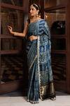 Buy_Geroo Jaipur_Blue Modal, Silk Sequins, Mandala Pattern Saree With Unstitched Blouse Piece _Online_at_Aza_Fashions