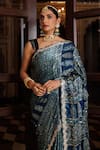 Shop_Geroo Jaipur_Blue Modal, Silk Sequins, Mandala Pattern Saree With Unstitched Blouse Piece _Online_at_Aza_Fashions