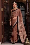 Buy_Geroo Jaipur_Maroon Modal, Silk Sequins, Geometric Printed Saree With Unstitched Blouse Piece _at_Aza_Fashions