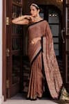 Geroo Jaipur_Maroon Modal, Silk Sequins, Geometric Printed Saree With Unstitched Blouse Piece _at_Aza_Fashions