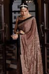 Buy_Geroo Jaipur_Maroon Modal, Silk Sequins, Geometric Printed Saree With Unstitched Blouse Piece 