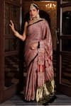 Buy_Geroo Jaipur_Maroon Modal, Silk Sequins, Aari And Saree With Unstitched Blouse Piece _at_Aza_Fashions