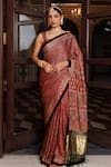 Buy_Geroo Jaipur_Maroon Modal, Silk Sequins, Embroidered Saree With Unstitched Blouse Piece _at_Aza_Fashions