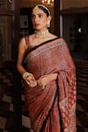 Buy_Geroo Jaipur_Maroon Modal, Silk Sequins, Embroidered Saree With Unstitched Blouse Piece _Online_at_Aza_Fashions