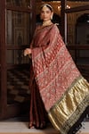 Geroo Jaipur_Maroon Modal, Silk Sequins, Embroidered Saree With Unstitched Blouse Piece _at_Aza_Fashions