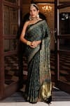 Buy_Geroo Jaipur_Green Modal, Silk Sequins, Butti Print Saree With Unstitched Blouse Piece _at_Aza_Fashions
