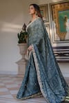 Geroo Jaipur_Blue Modal, Silk Zari, Embroidery, Printed Saree With Unstitched Blouse Piece _at_Aza_Fashions