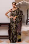 Buy_Geroo Jaipur_Black Modal, Silk Zari Ajrakh Checks Saree With Unstitched Blouse _at_Aza_Fashions
