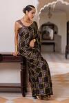Buy_Geroo Jaipur_Black Modal, Silk Zari Ajrakh Checks Saree With Unstitched Blouse _Online_at_Aza_Fashions