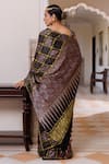 Shop_Geroo Jaipur_Black Modal, Silk Zari Ajrakh Checks Saree With Unstitched Blouse _at_Aza_Fashions