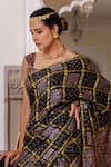 Buy_Geroo Jaipur_Black Modal, Silk Zari Ajrakh Checks Saree With Unstitched Blouse 