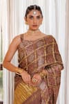 Buy_Geroo Jaipur_Brown Modal, Silk Zari, Foil Ajrakh Checks Saree With Unstitched Blouse Piece _Online_at_Aza_Fashions