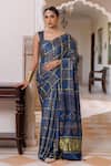 Buy_Geroo Jaipur_Blue Modal, Silk Zari Ajrakh Checks Saree With Unstitched Blouse Piece _Online_at_Aza_Fashions