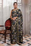 Buy_Geroo Jaipur_Black Modal, Silk Zari, Foil Checks Patterned Saree With Unstitched Blouse Piece _at_Aza_Fashions