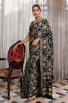 Shop_Geroo Jaipur_Black Modal, Silk Zari, Foil Checks Patterned Saree With Unstitched Blouse Piece _Online_at_Aza_Fashions