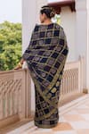 Shop_Geroo Jaipur_Blue Modal, Silk Zari Printed Checks Saree With Unstitched Blouse Piece _at_Aza_Fashions